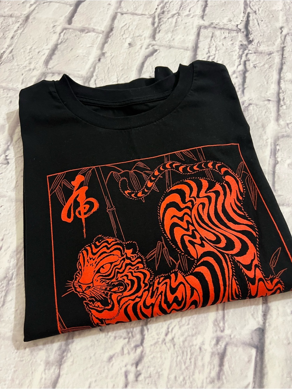 Men's Black Short-Sleeve Tee with Bold Orange Tiger Print